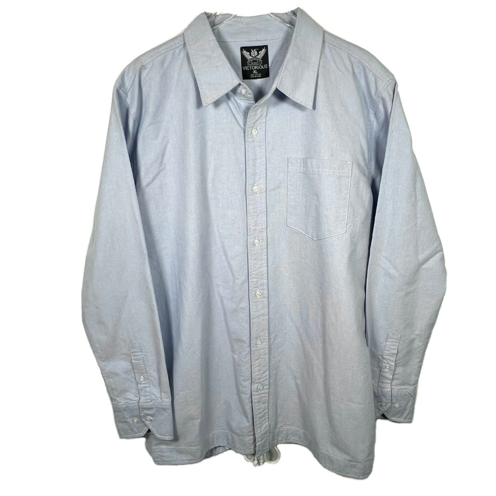 Victorious LA Men's Button Up Long Sleeve Top XL Collared Light Blue